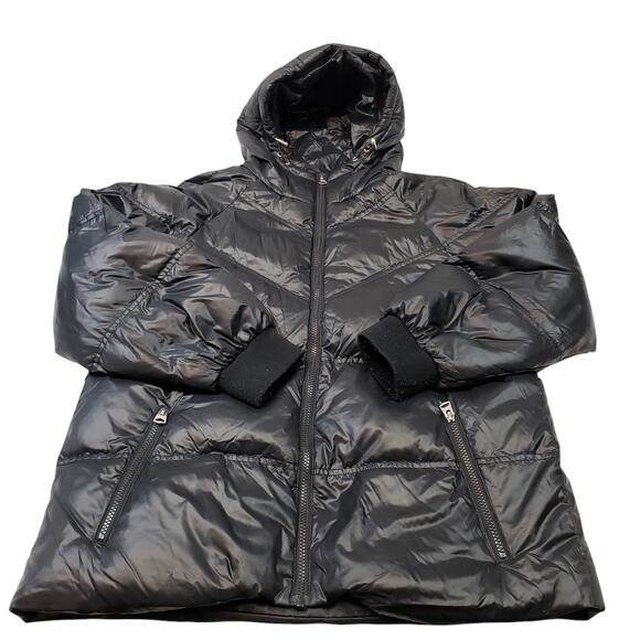 7 for all Man Kind Jacket Womens Small Hooded Puffer Black Down Coat Pockets - Picture 1 of 9